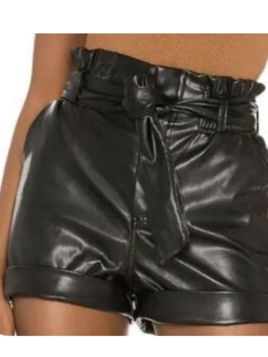 superdown Pants - superdown Black Faux Leather High-Waist Paperbag Shorts